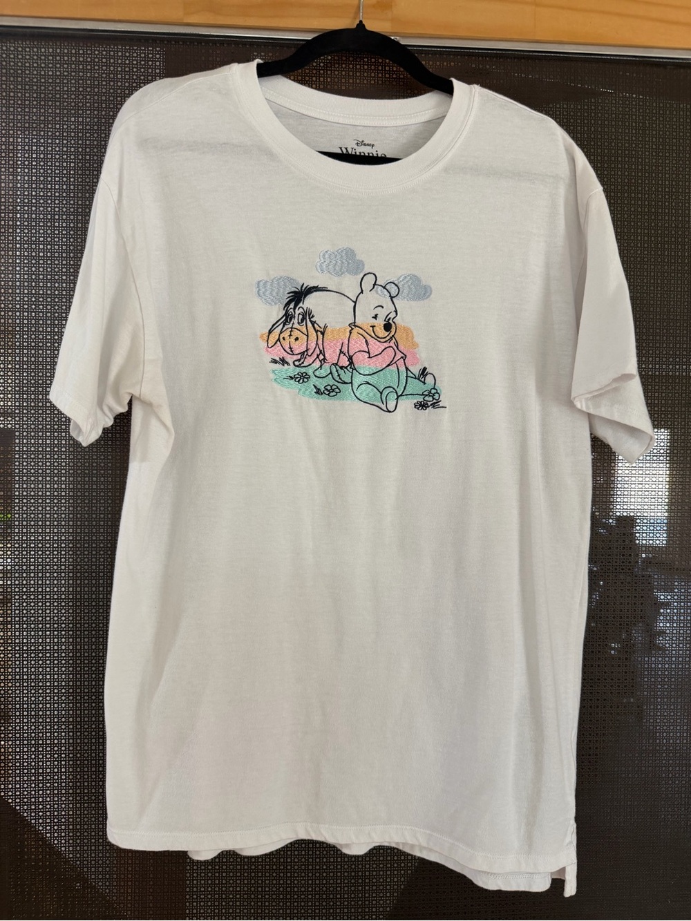Disney Pastel Winnie the Pooh & Eeyore Embroidered Graphic Tee - White